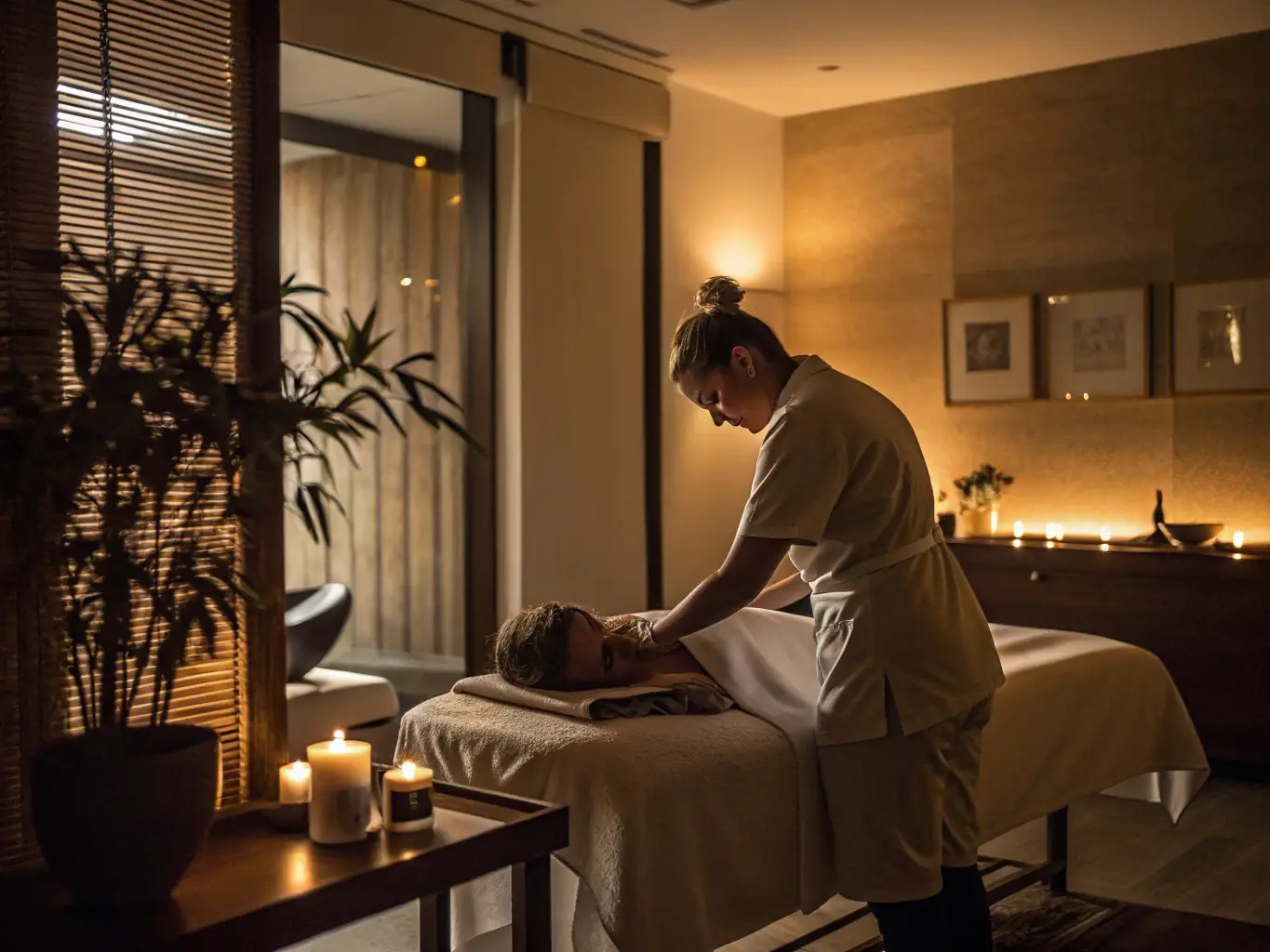 A professional massage therapist performing a Swedish massage in a calm, private setting, focusing on long, flowing strokes to promote relaxation.
