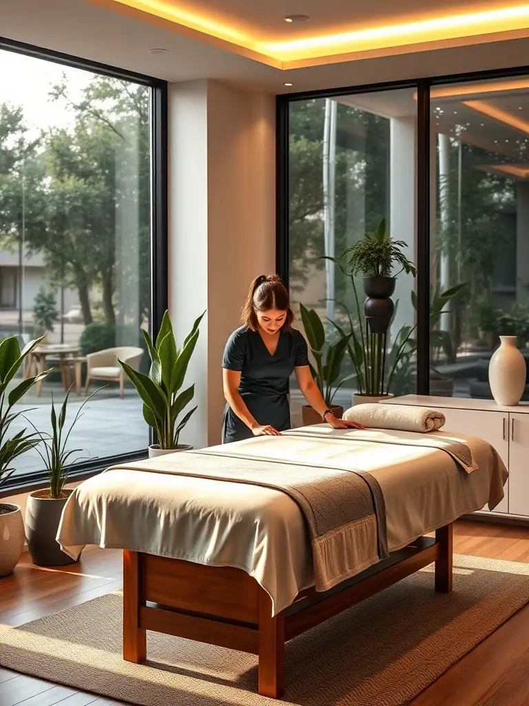 A high-quality photo depicting a massage therapist arriving promptly at a client's hotel room, showcasing the convenience of Outcall Massage Dubai's fast arrival service.