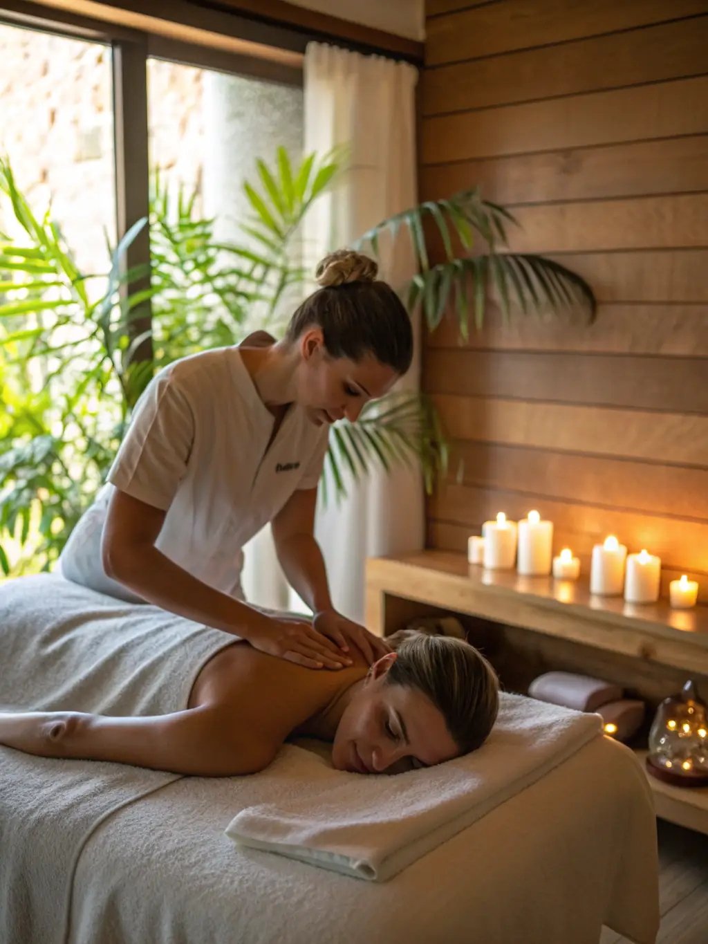 A serene image of a person receiving a Swedish massage in a dimly lit room with soft, calming music playing in the background, emphasizing relaxation and stress relief.